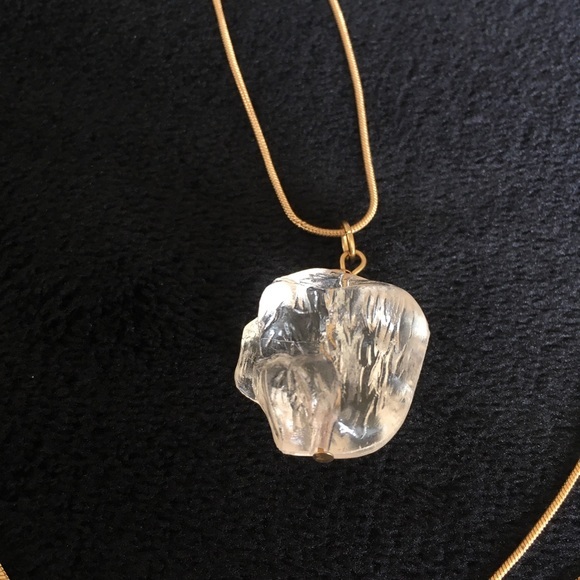 Vintage Gold Tone Clear Rock Necklace - Picture 1 of 10
